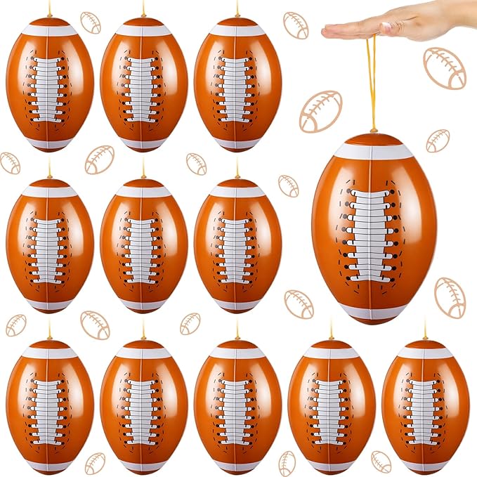 12 Pcs Football Party Favors Punching Balloons for Kids PVC Inflatable Punch Balloon Bouncy Balls with Rubber Band Handle Goodie Bags Stuffers for Football Birthday Supplies Pool Decoration