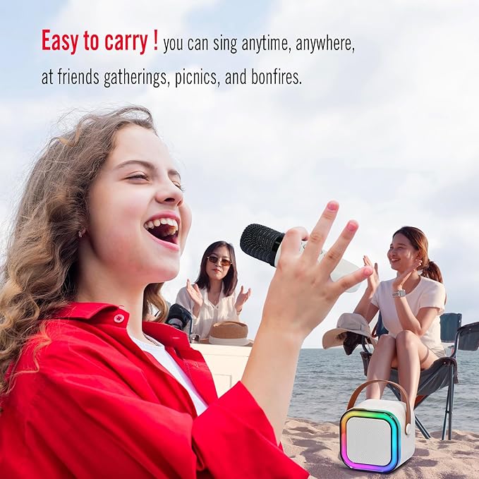 Mini Karaoke Machine for Kids with 2 Wireless Microphones and Lights, Bluetooth Connect Phone to Sing, 4-12+ Year Old Girl Boy Birthday Gifts, Teen Girl Gifts Trendy Stuff
