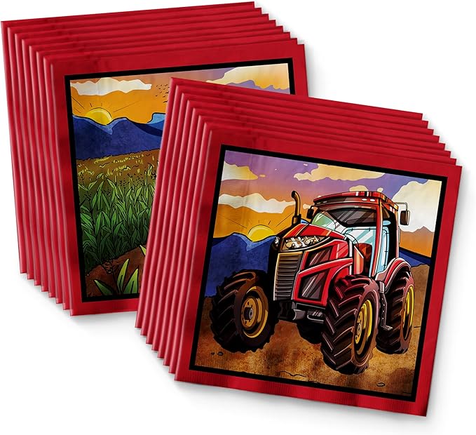 Birthday Galore Red Tractor Farm Party Supplies Set - Farm Party Supplies for Boy's Birthday - Includes Plates, Napkins and Cups - Kit for 16