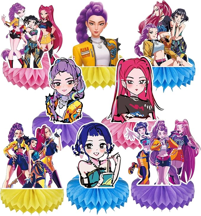 8Pcs Honeycomb Centerpieces for Demon Hunters Birthday Decorations, Kpop Party Supplies Table Centerpieces, Baby Shower Cake Topper Photo Booth Props Party Gifts