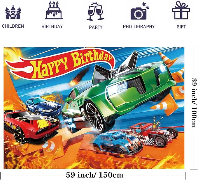 Hot Race Car Themed Party Decorations, Car Wheel Birthday Party Supplies Include Plastic Table Covers(42.5x70.8inch) and Photography Backdrop(59x39inch) for Kids Truck Party Favors