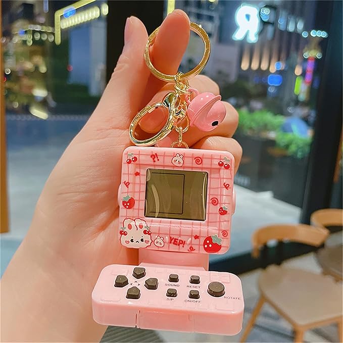 Retro Classic Game Console Pendant Keychain Playable Electronic Miniature Handheld Mini Games Machine with Keychain Ring Gift (Z5)