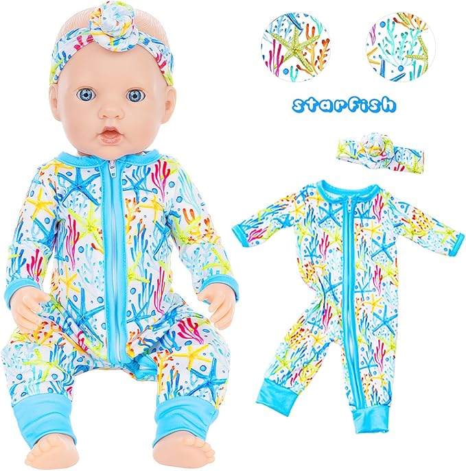 Unicorn Element 5 Sets 14-18 Inch Baby Doll Clothes and Headbands for 17 Inch Dolls 10-Piece Set Including Casual Outfits and Accessories Perfect for 15-18 Inch Dolls (Doll NOT Included)