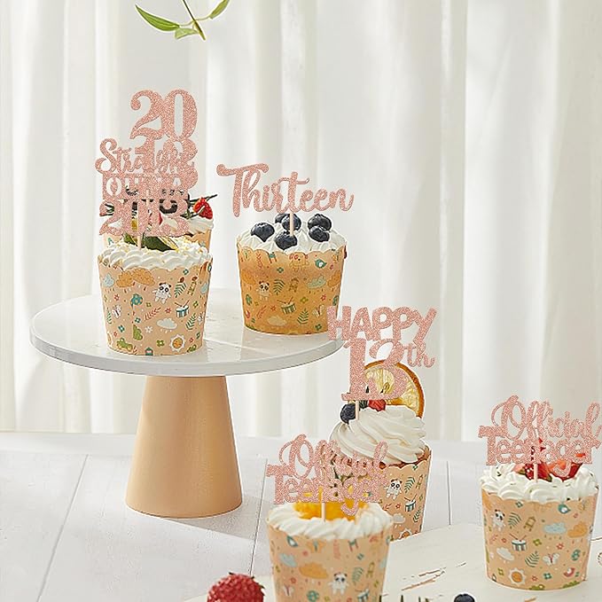 30PCS 13th Birthday Cupcake Toppers Glitter Thirteen Happy 13 Straight Outta 2013 Cupcake Picks for Cheers to 13 Years 13th Birthday Anniversary Party Decorations Supplies Rose Gold