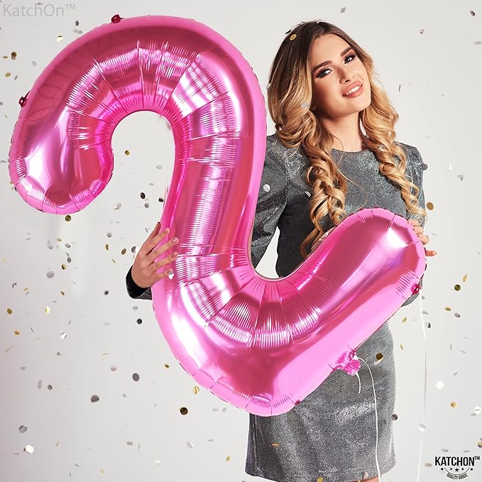 KatchOn, Pink Number 2 Balloon - 40 Inch | Hot Pink 2 Balloon Number, Two Cool Birthday Party Decorations Girl | 2nd Birthday Decorations for girl | 2nd Happy Anniversary Decoration