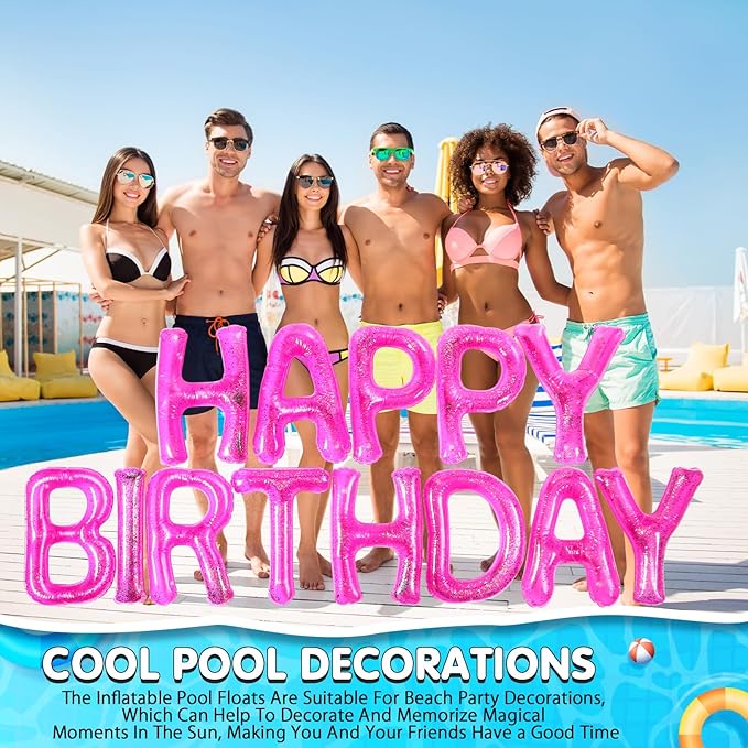 Shappy 20'' Happy Birthday Pool Large Floating Letter Balloons with Adhesive Dots Inflatable Pool Decorations for Summer Birthday Party