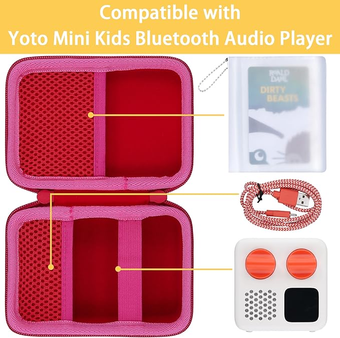 co2CREA Hard Case Compatible with Yoto Mini Kids Audio Music Player Children Speaker Plays Audiobook Cards Radio and Card Holder Hold up to Yoto 36 Cards, Red Case