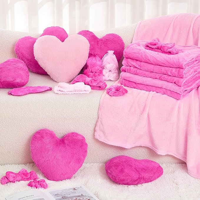 36 Pcs Sleepover Party Supplies for Girl Spa Slumber Birthday Favors Throw Blanket Pillow Eye Mask Headband Scrunchies (Solid Color,30 Hot Pink,6 Pink)