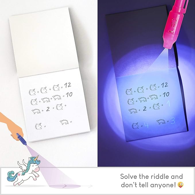 BONNYCO Invisible Ink Pen and Notebook Pack 16, Unicorn Party Favors for Kids. Magic Spy Pen Goodie Bags Stuffers for Kids, Unicorn Birthday Party Supplies. Goody Bag Stuffers, Return Gifts Prizes