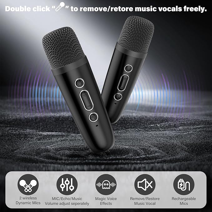 Mini Karaoke Machine for Kids: Portable Bluetooth Speaker with Wireless Microphone for Kids & Adults - Ideal Christmas Easter Birthday Gift Music Toys for Girls Boys Aged 4 5 6 7 8 9 10 11 12+