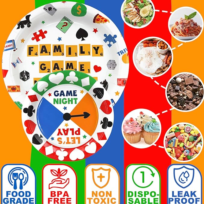 Game Night Party Decorations Set - Vibrant Game Night Themed Plates, Cups, Napkins, and Cutlery for a Memorable Evening - Disposable and Chic Game Night Party Supplies for Birthdays and Gatherings