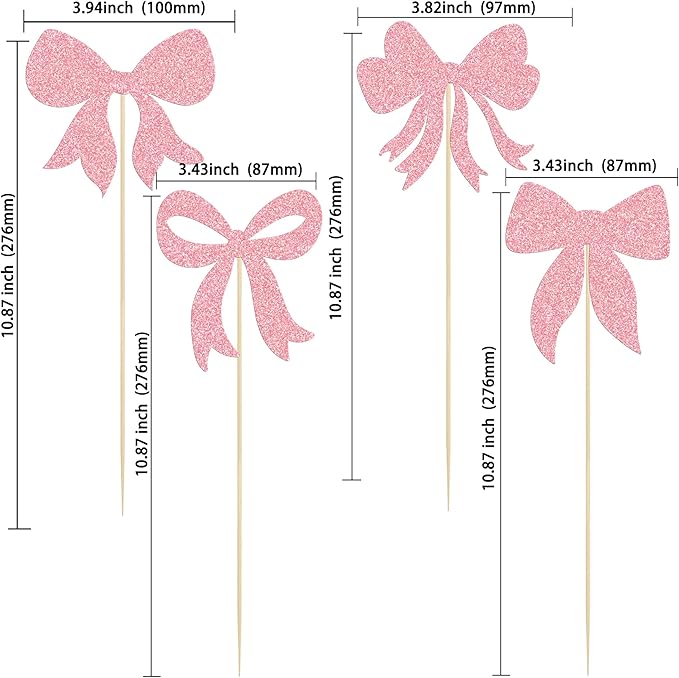 Gyufise 12Pcs Bow Centerpiece Sticks Birthday Bowknot Ribbons Coquette Table Flower Centerpieces Sticks Bow High Footed Party Decorations for Bridal Shower Birthday Wedding Party Supplies Pink