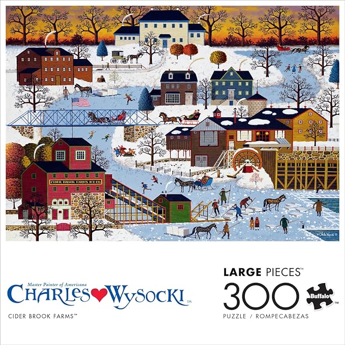 Buffalo Games - Charles Wysocki - Cider Brook Farms - 300 Piece Winter Jigsaw Puzzle - Larger Shapes - Great for Adults, Seniors, Kids, Festive Artwork for Families