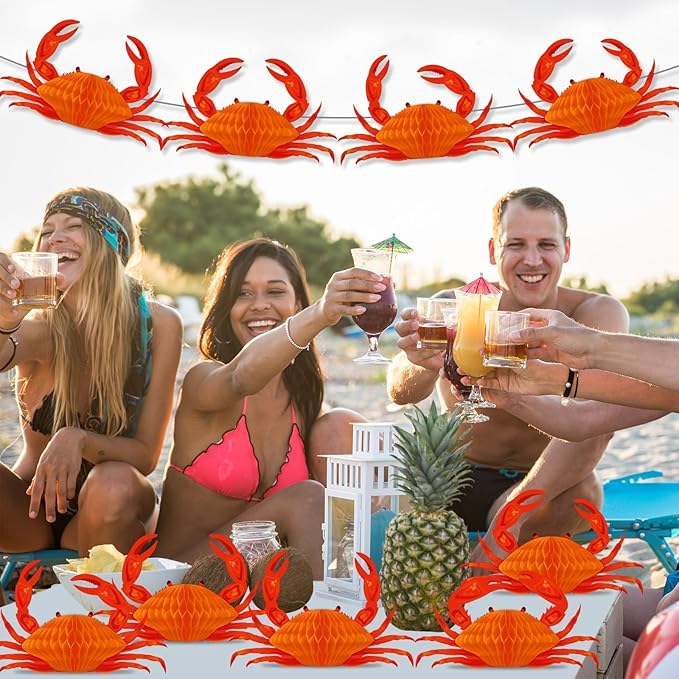 12Pcs Crab Party Decorations Crab Lobster Honeycomb Centerpiece Lobster Decor for Table Summer Sea Animal Beach Baby Shower Birthday Party Supplies