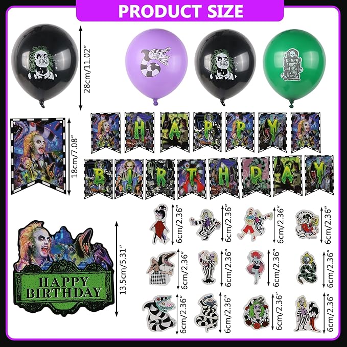 Horror Birthday Party Decorations, Halloween Birthday Party Supplies Decorations Set Include Banner, Balloons, Cake Toppers and Cupcake Toppers for Home Classroom Decor