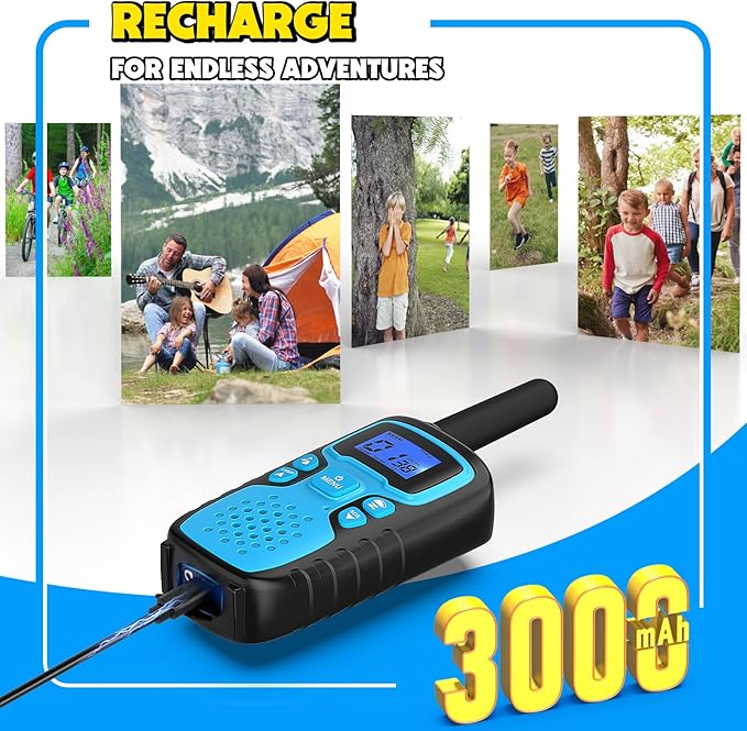 Wishouse Walkie Talkies for Kids Rechargeable Long Range,Xmas Birthday Gift for 4 5 6 7 8 9 Year Old Boy Girl,Hiking Gear Camping Games Cool Toys with NOAA,SOS Siren,Lamp,Lanyards,2 Pack Yellow Green
