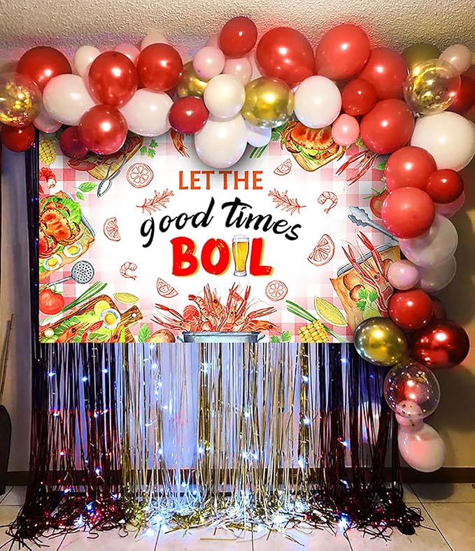 Avezano Crawfish Boil Backdrop Banner Let The Good Times Boil Party Supplies Seafood Theme Party Decorations for Birthday Baby Shower Family Summer Holidays 6 x 3.6 ft