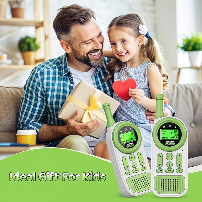 Walkie Talkies for Kids 2 Pack: 22 Channels 2 Way Radio Toys for 3-12 Year Old - VOX LED 3 Miles Long Range - Camping Hiking Birthday Boys Girls Green