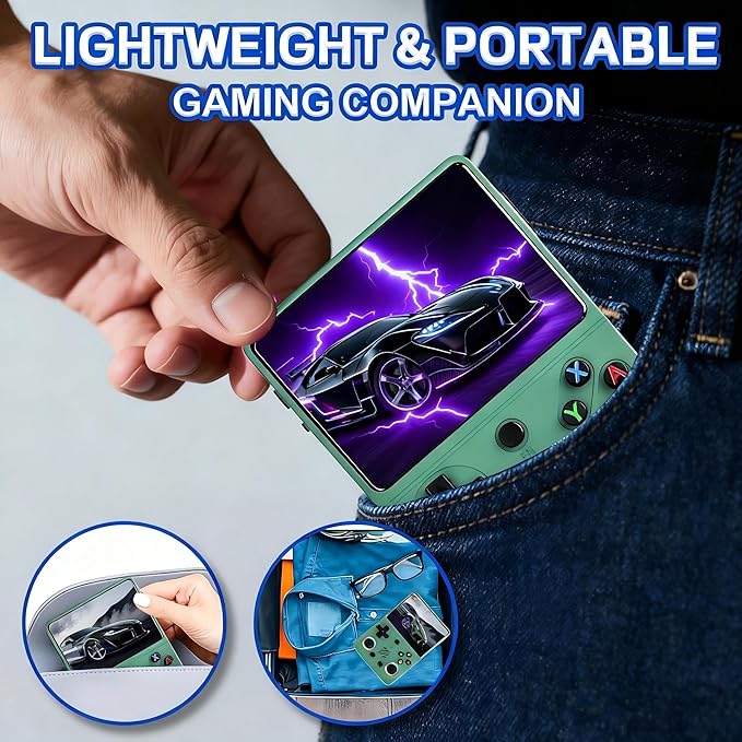 RG36PRO Handheld Game Console - 3.5-Inch Screen, Support 30000+Classic Games, 64G TF Card, Open Source System, 3000mAh Battery, Portable Console for Travel, Gift for Adult or Partner-Green