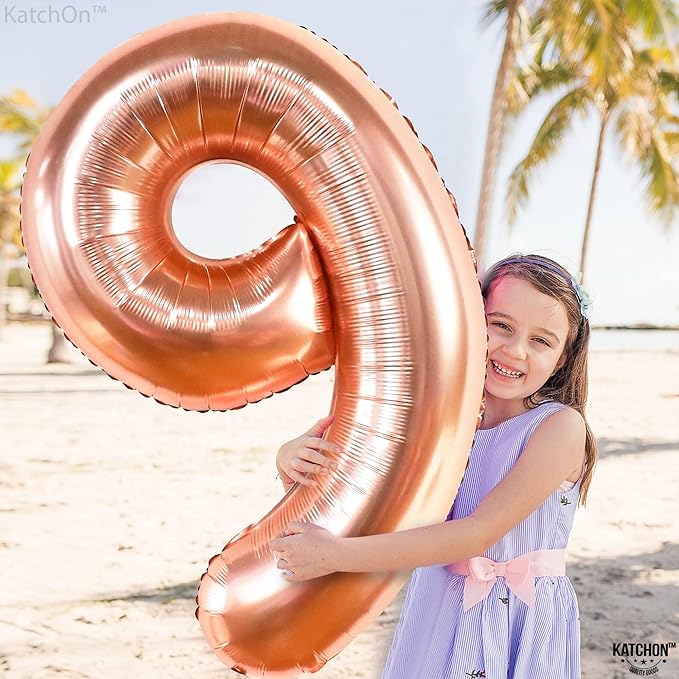 KatchOn, Rose Gold Number 9 Balloon - 40 Inch | Foil 9 Birthday Balloon for 9th Birthday Decorations | 9th Anniversary Decoration | Rose Gold Party Decoration