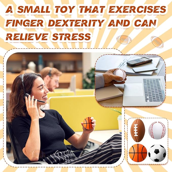 Blulu 48 Pack Small Sports Stress Balls for Kids Mini Footballs Baseball Soccer Basketball Sports Party Favor Gifts Small Foam Squeeze Anxious Toy for Classroom Reward Sport Party Supplies(2.5 Inch)