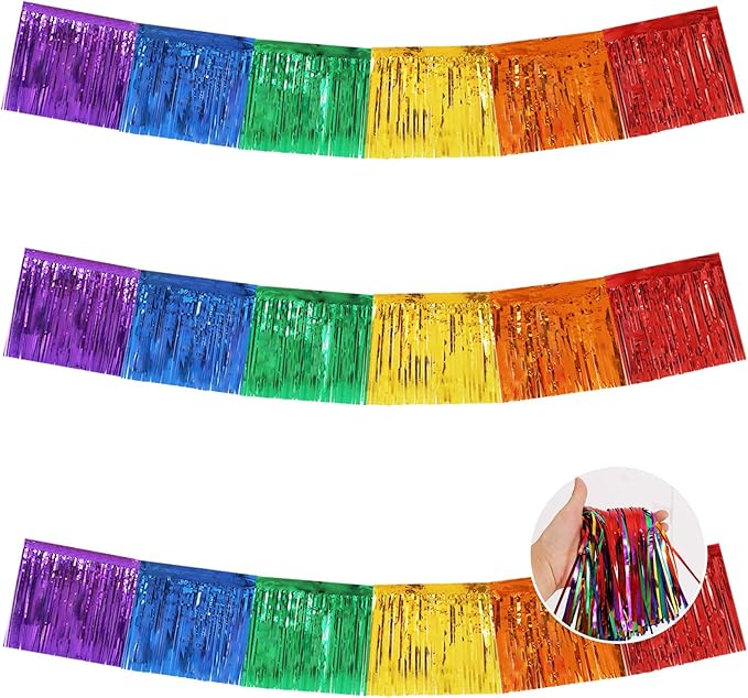 BEISHIDA 3 Packs Metallic Foil Fringe Garland Colorful Wall Hanging Tinsel Fringe Banners for Car Floats Bridal Shower Wedding Birthday Easter Graduation Holiday Party Decoration(30 Feet)