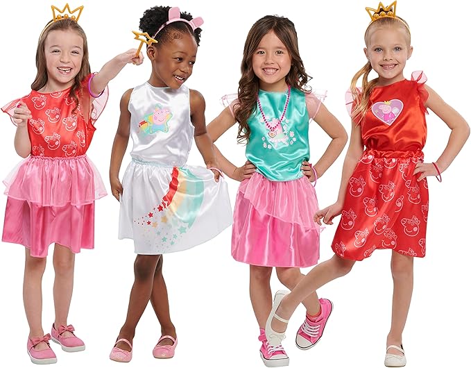 Just Play Peppa Pig Dress Up and Pretend Play Trunk, Reusable Cardboard Trunk with 18-pieces, Size 4-6X, Kids Toys for Ages 3 Up, Amazon Exclusive