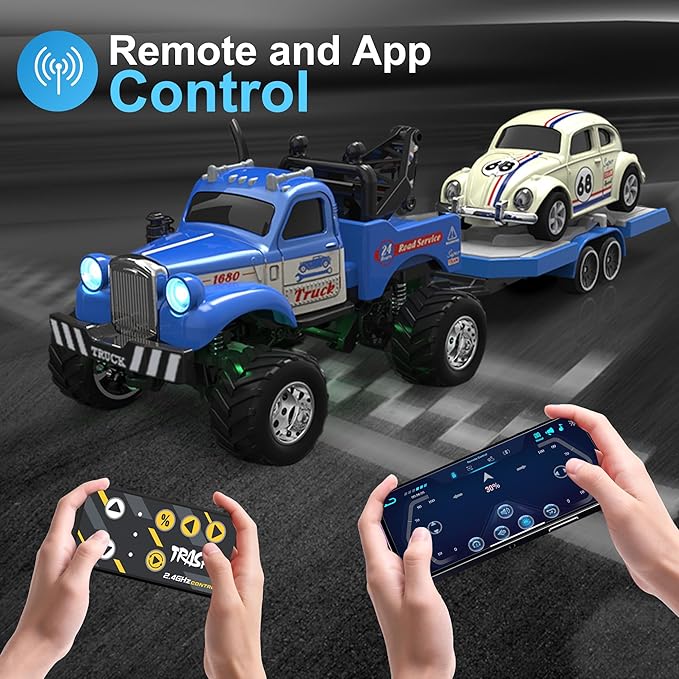MOONTOY 1:64 Scale Mini Alloy Truck RC Car with LED Lights, 2.4Ghz Remote and App Control Toy Car, 3-Speed Adjustment Pocket Toy Car for Kids 4-8 Years and Adults (Black)
