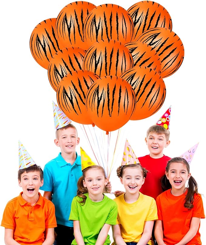Sumind 40 Pieces Tiger Print Stripes Balloons 12 Inch Jungle Animal Theme Safari Balloons for Zoo Jungle Party Supplies Safari Birthday Decoration