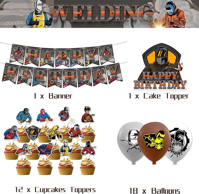 Electric Welding Party Decorations Electric Welding Birthday Party Supplies Includes Electric Welding Birthday Banner Cake Topper Cupcake Toppers Balloons for Electric Welder Birthday Party