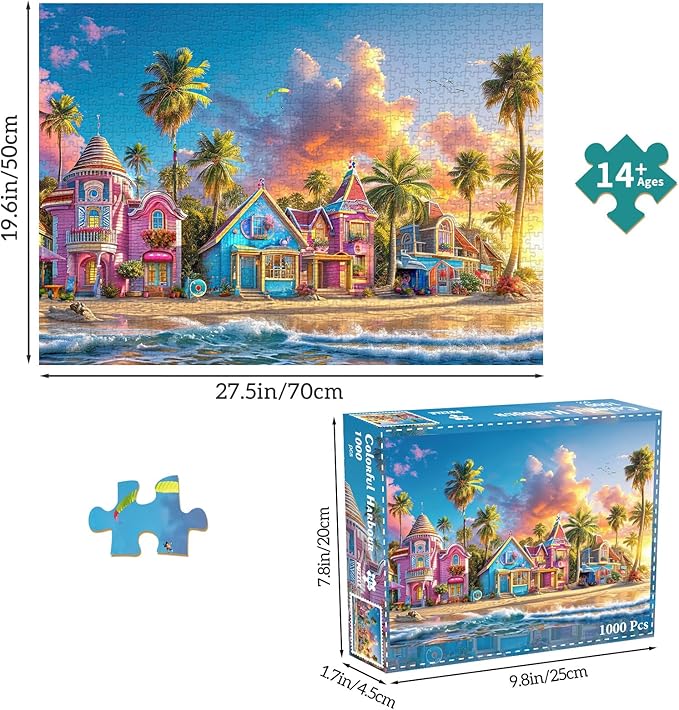 Jigsaw Puzzles for Adults 1000 Pieces, Interlock Perfectly Letter on Back No Dust, Home Decor Birthday Party Gift Toy for Men Women Elders Seniors, 1:1 Poster-Romantic Beach