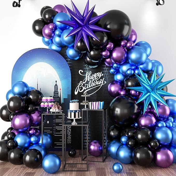 Black Purple Blue Balloon,60 Pcs 12 Inches Metallic Blue Purple Teal Balloons Confetti Balloons for Boys Party Decoration Baby Shower Engagement Party Supplies
