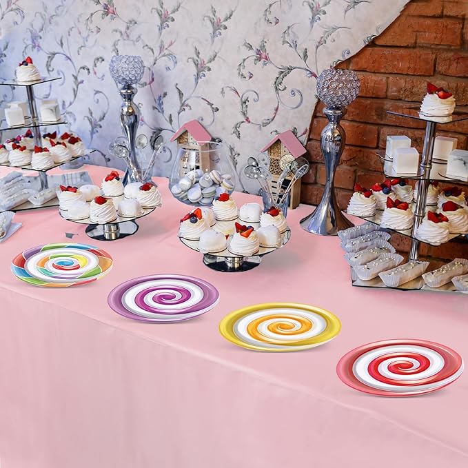 48Pcs Candy Themed Paper Plates for Candyland Party Decorations 7" Colorful Lollipop Candy Disposable Paper Dinner Plates for Sweet Shop Candyland Christmas Birthday Baby Shower Party Supplies