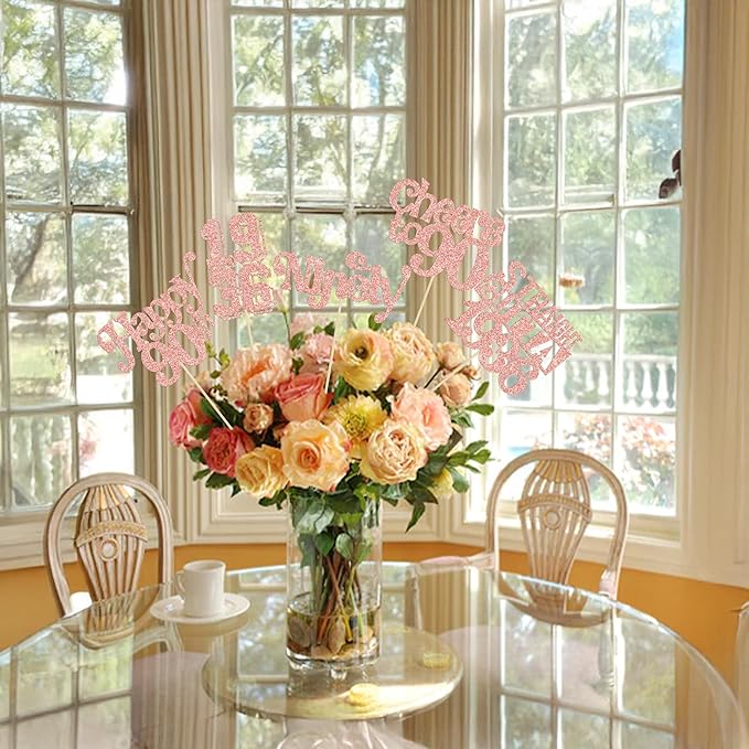 Gyufise 15Pcs Happy 90th Birthday Centerpiece Sticks Ninety Straight Outta 1936 Table Flower Centerpieces Sticks Cheers to 90 Decorations for 90th Birthday Party Supplies Rose Gold