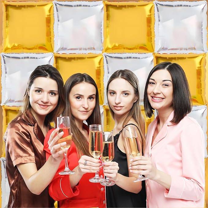 25Pcs 18 Inch Double Sided Square Foil Balloons Wall Arch Kit for Birthday Wedding Anniversary Bridal Baby Shower Graduation Party Decorations (Gold)