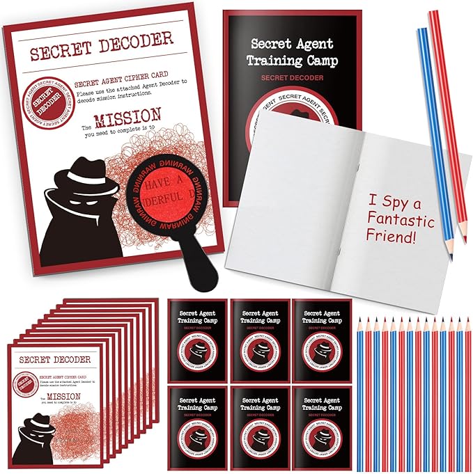 ReliThick 25 Sets Detective Party Favors Spy Secret Kit Escape Room Birthday Party Decoder with Agent Training Camp Notepads Cards Pens Treat Bags Stuffers Piñata Filler Classroom Prizes
