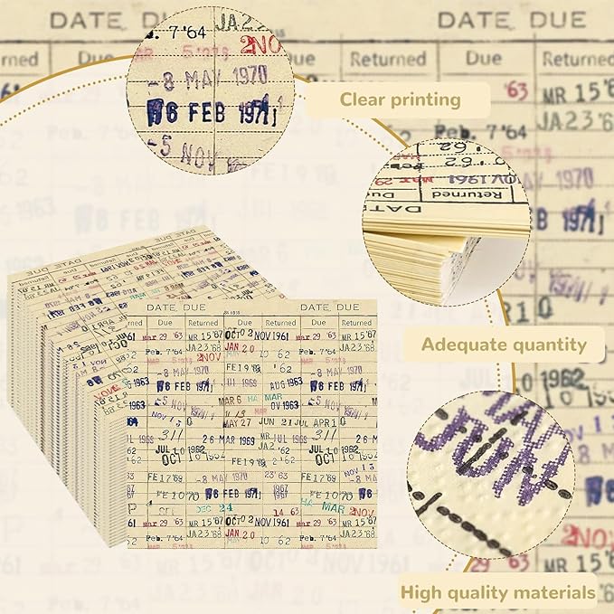 48 Pcs Due Date Card Book Club Vintage Beverage Napkins and plate Decorations Book Lovers Gifts or Reading Themed Dinnerware Party Supplies