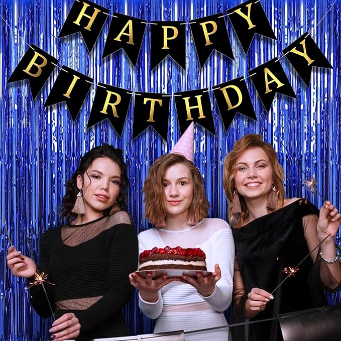 Birthday Party Decorations| 3 Pack 3.3 x 9.9 ft Blue Foil Fringe Curtains Party Supplies|Tinsel Curtain Backdrop for Parties, Glitter Streamers Backdrop for Birthday/Photo Booth Backdrops/Party Decor