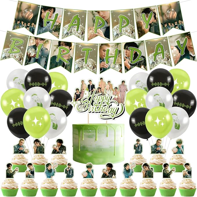 Birthday Party Supplies,MeiYiYou Birthday Decorations Set - Banners,Cake Toppers,21PCS Cupcake Toppers Perfect for Boys and Girls(Green)