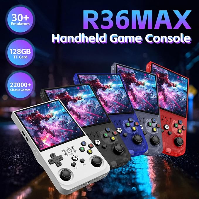 R36MAX Retro Handheld Games Console, Retro Gaming Console with Open Source Linux System, Built-in 18,000+ Classic Game, Video Game Consoles with 4.0 inch IPS HD Screen, 4000mAh Battery (White 128GB)