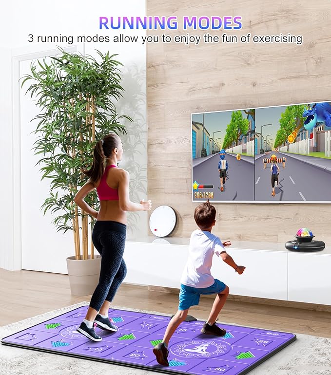 FWFX Exercise Mat for Home Workouts - Interactive Dance Game Mat Connects to TV, 2-Player Kids Party Interactive Games, Active Sports & Yoga Mat for Adults & Family Fitness, Fun (Purple)