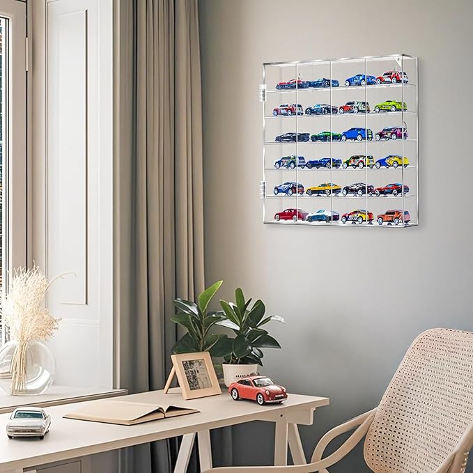 2 Pack Display Case for Hot Wheels - Acrylic Showcase & Storage Organizer - No Assembly Required for NASCAR Matchbox, Collectible Cars & Model Vehicles