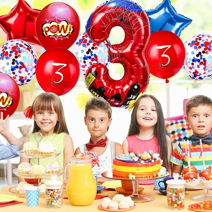 Cartoon Hero 40 Inch Red and Blue Spider Theme Number Foil Birthday Decoration Balloons, Cartoon Party Birthday Supplies, Number large Balloons for Spider Theme Party (3)