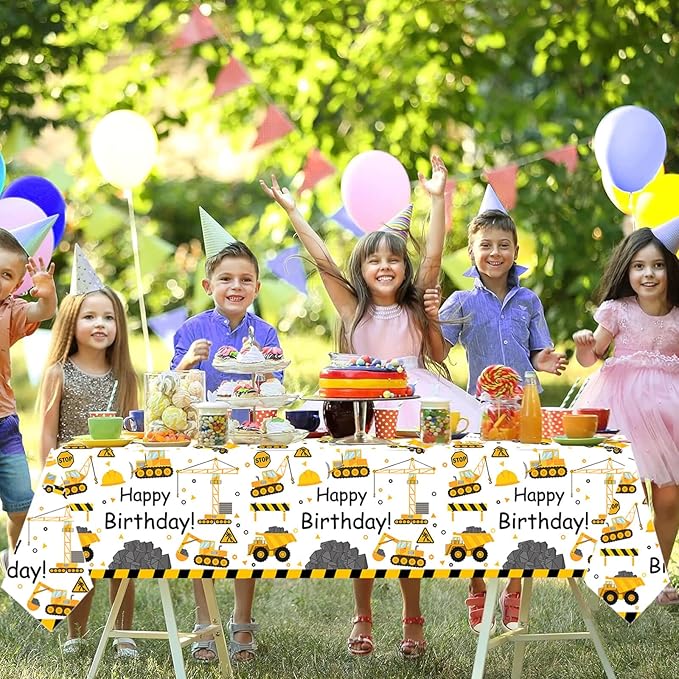 118 Pcs Construction 4th Birthday Decor Construction Four Years Old Paper Dinner Plates Napkins Forks Cups Tablecloth Banner Dinnerware for Dump Truck Theme Fouth Bday Party Supplies Decorations