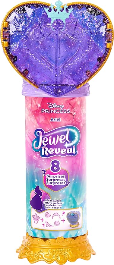 Mattel Disney Princess Ariel Fashion Doll & Accessories with 8 Surprises, Including Heart Gem Box, Ring for Child & 9 Play Pieces, Inspired by Movie