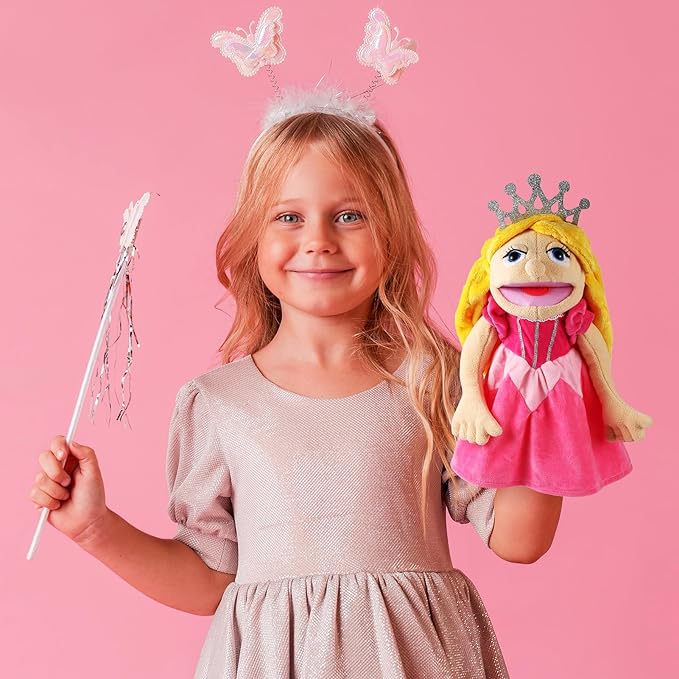 Role Play Hand Puppets Hand Plush Chef Doctor Fireman Pirate Detective Athlete Nurse Worker Hand Puppet Toys Puppets for Kids Storytelling Imaginative Pretend Play Teaching Preschool(Princess)