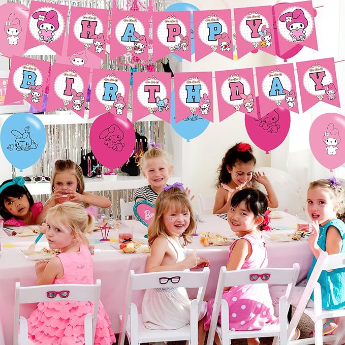 My Melody Party Decorations - Birthday Party Supplies Includes Banner, Cake Topper, 12 Cupcake Toppers, 18 Balloons, 50 My Melody Stickers