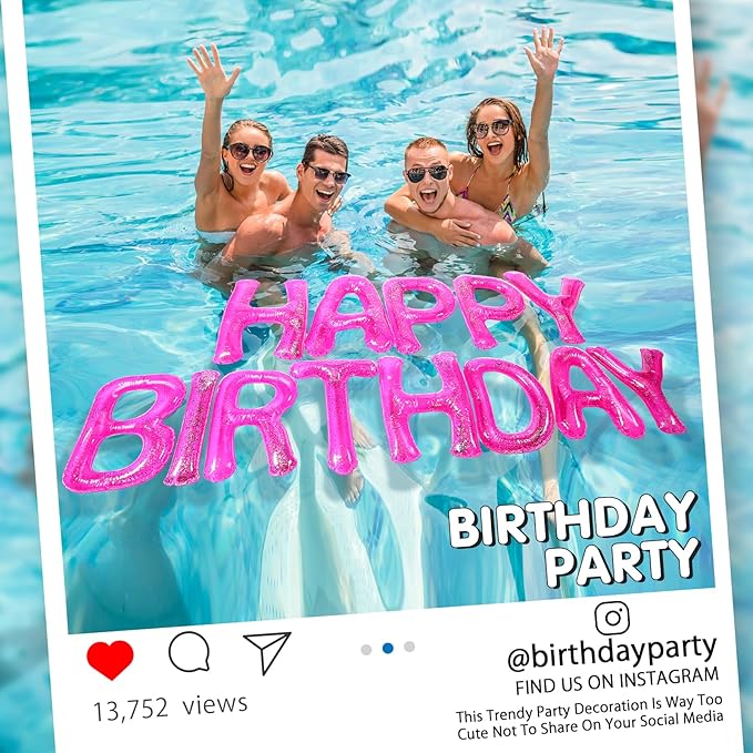 Shappy 20'' Happy Birthday Pool Large Floating Letter Balloons with Adhesive Dots Inflatable Pool Decorations for Summer Birthday Party