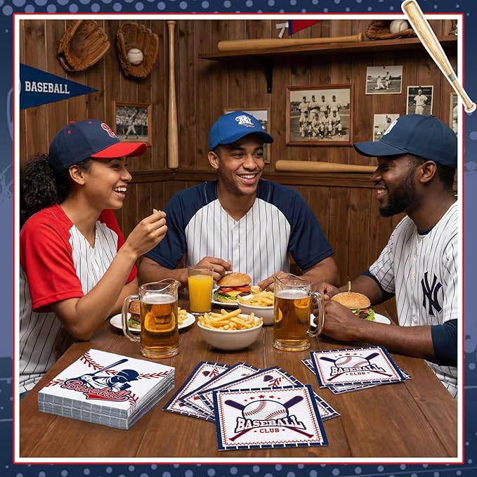 100 Pcs Baseball Napkins, 2-Ply Baseball Cocktail Napkins with 2 Different Pattern Baseballs Birthday Party Decorations for Sports Party, Baseballs Themed