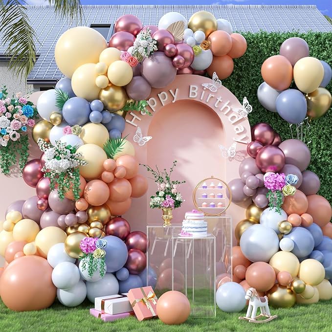 Pastel Balloon Arch Kit,122Pcs Pink Blue Yellow Purple Metallic Gold Macaron Yellow Colorful Balloons for Boho Bridal Wedding Birthday Baby Shower Engagement Anniversary Graduation Party Decorations
